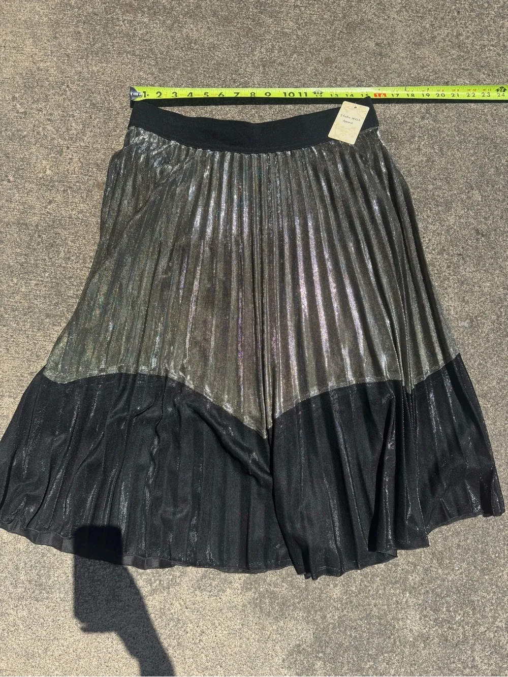 Studio West Metallic Olive-Gold and Black Pleated Midi Skirt Large Festival - Picture 10 of 12